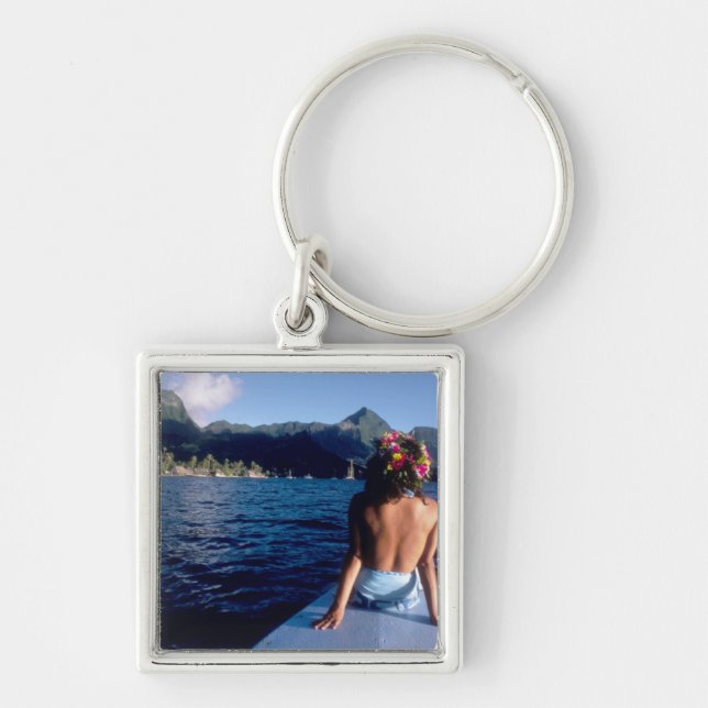 Llavero Polinesia Francesa, Morea. Mujer disfrutando de la (Frente)