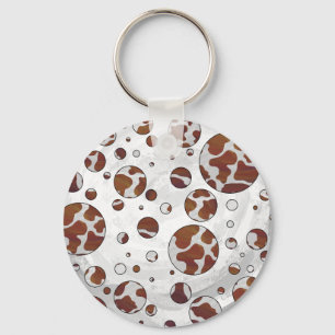 Llavero Polka Dot Cow impresión en blanco y marrón