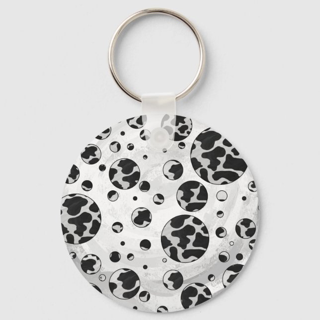 Llavero Polka Dot Cow impresión en blanco y negro (Anverso)
