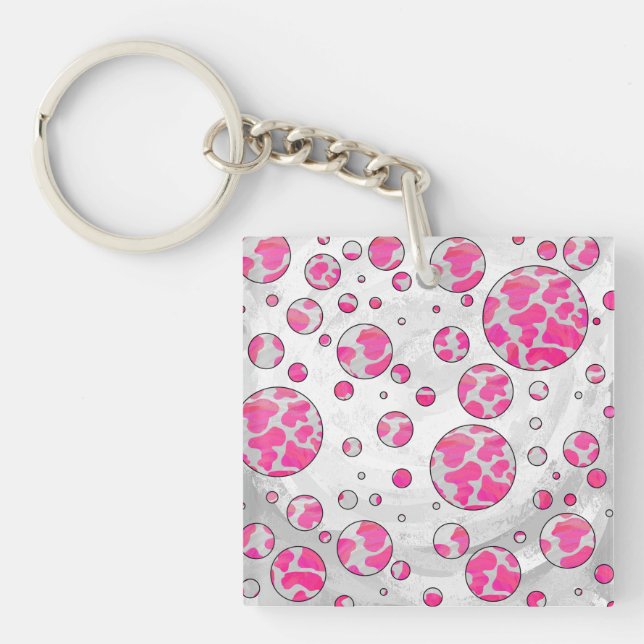 Llavero Polka Dot Cow rosa y blanco (Frente)