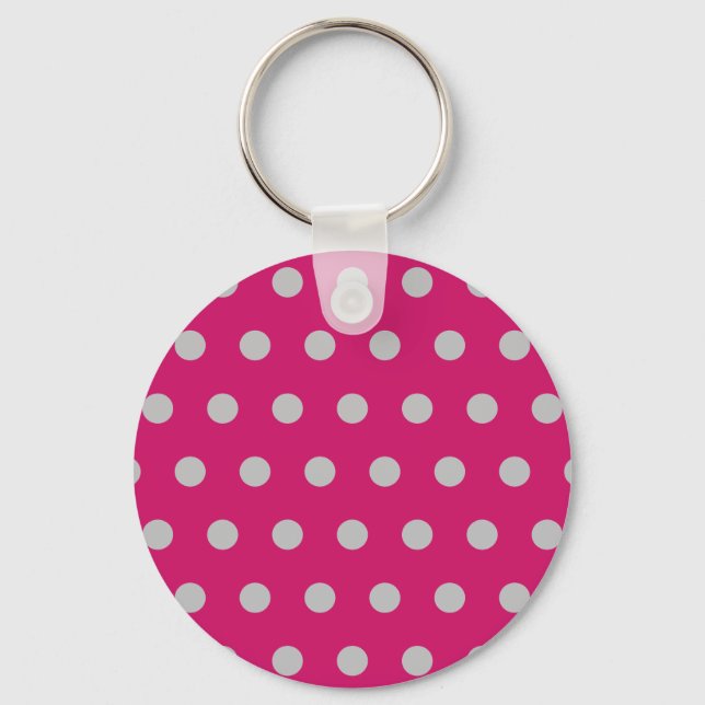Llavero Polka Dot Keychain (Rosa caliente y gris) (Anverso)