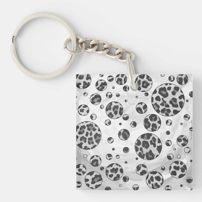 Llavero Polka Dot Leopardo Diseño en blanco y negro (Frente)