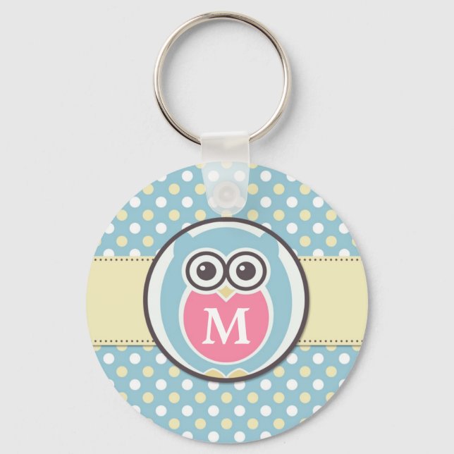 Llavero Polka Dots Baby Owl Personalizado Monograma Keycha (Anverso)