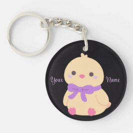 Llavero Pollito con lazo morado Lindo Kawaii Negro Persona