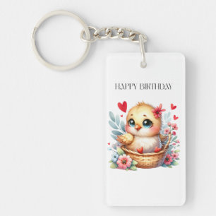 Llavero Pollito de cumpleaños lindo.
