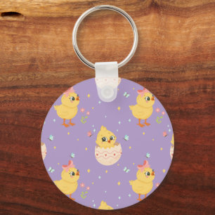 Llavero Pollito de Pascua Lindo con Patrón Sin Costuras de