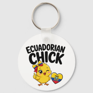 Llavero Pollito Ecuatoriano Diseño de Corazón con Bandera 