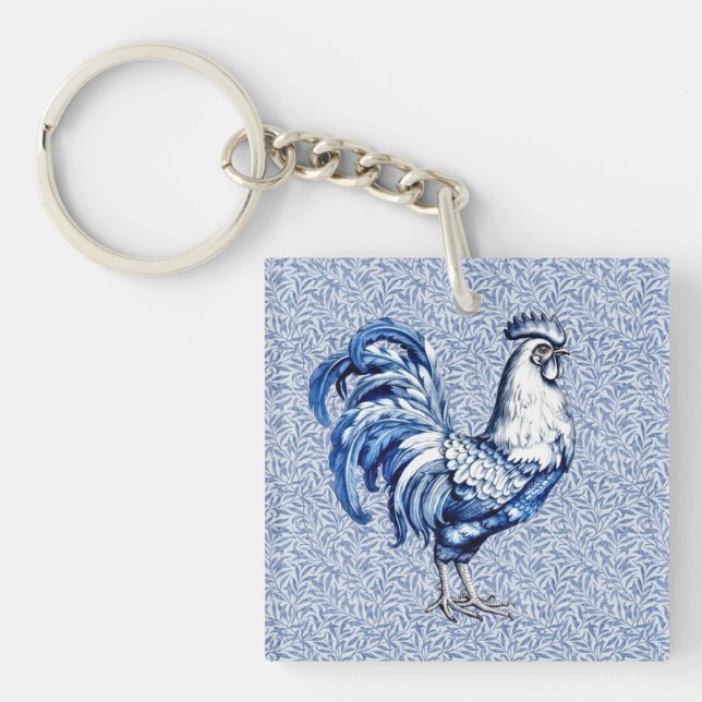 Llavero Pollo De Gallo Azul Y Blanco Delft (Frente)