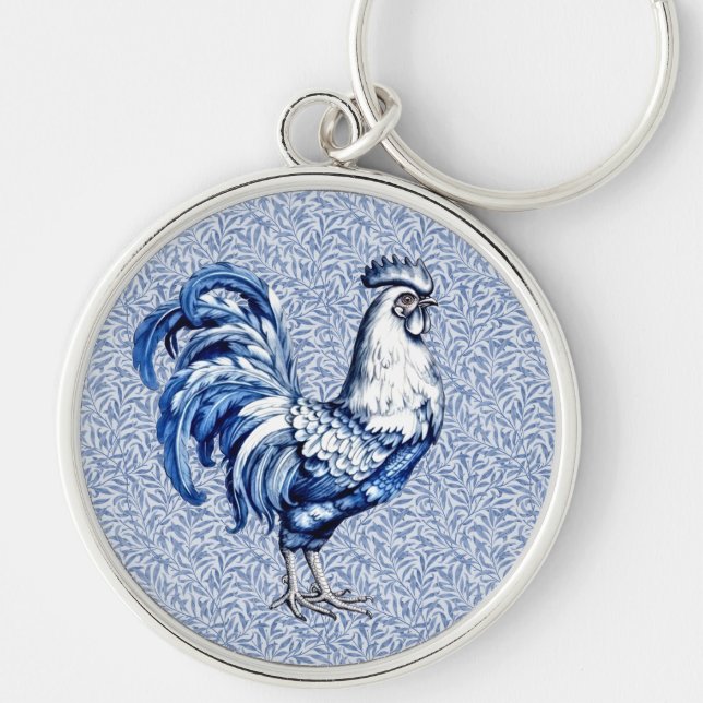 Llavero Pollo De Gallo Azul Y Blanco Delft (Frente)