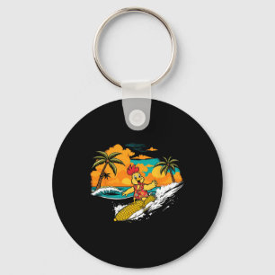 Llavero Pollo Retro Surfista Maíz Arte Tropical Hawaiano F