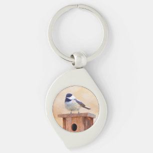 Llavero Pollo sobre pintura de pájaros original