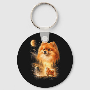 Llavero Pomerania Aullando a La Luna Vintage Místico