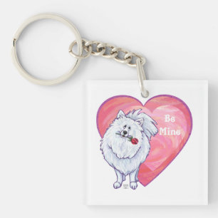 Llavero Pomerania blanca Día de San Valentín