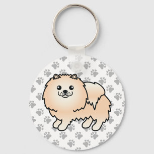 Llavero Pomerania crema perro de dibujos animados lindo y