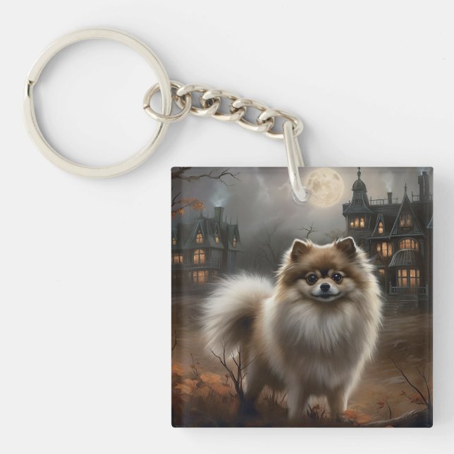 Llavero Pomerania de Halloween de terror (Frente)
