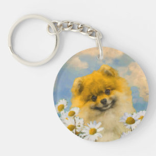 Llavero Pomerania en margaritas Pintura - Arte original de