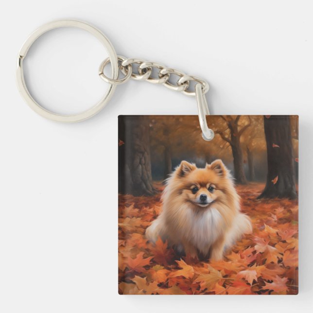 Llavero Pomerania en otoño se inspira en las hojas de otoñ (Frente)