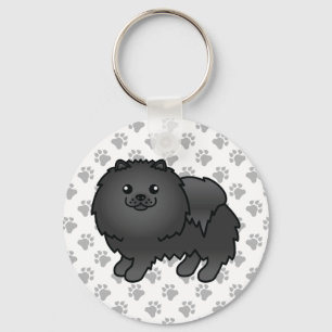 Llavero Pomerania negra adorable perro de dibujos animados