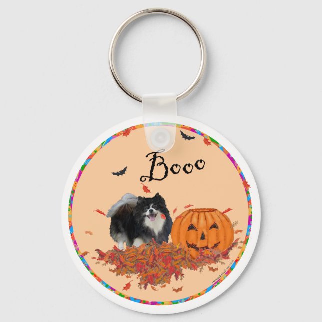 Llavero Pomerania negra de Halloween (Anverso)