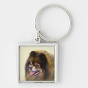Llavero Pomerania Negra y Tan Pintura Original de Perro