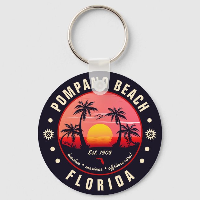 Llavero Pompano Beach Florida Retro Sunset Souvenir (Anverso)
