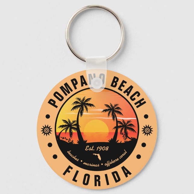 Llavero Pompano Beach Florida Retro Sunset Souvenir 80 (Anverso)