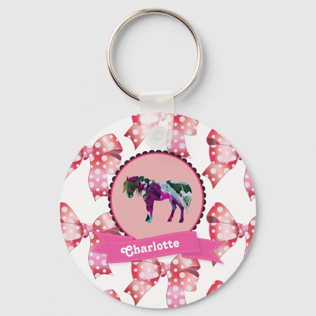 Llavero Ponía moderna rosa-pastel personalizada (Anverso)