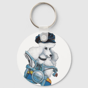 Llavero Poodle blanco en el hilo conductor "Biker Chick"