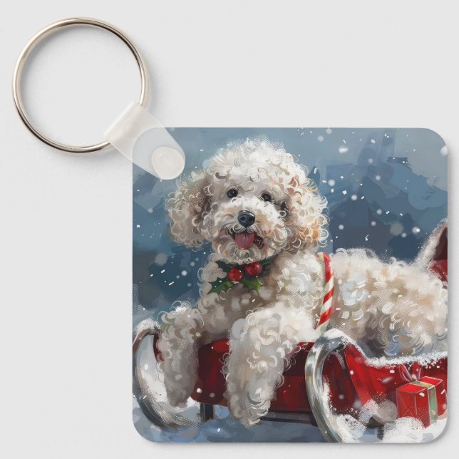 Llavero Poodle Perro Navideño Festivo (Anverso)