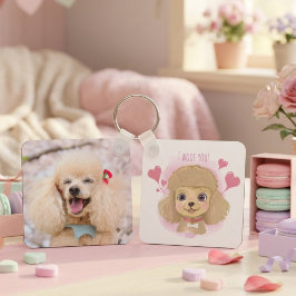 Llavero Poodle Valentine Keychain with Custom Name & Photo
