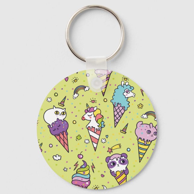 Llavero Pop Cute Ice Cream: Patrón Animal (Anverso)