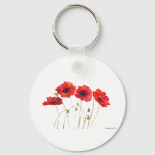 Llavero Poppies acuarela Día de la Madre flores rojas rúst