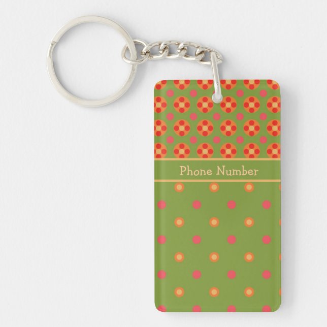 Llavero Poppies retro y puntos de polka Oblong Keychain (Frente)