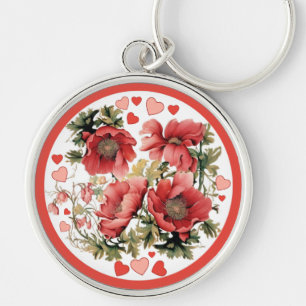 Llavero Poppies y corazones románticos vintage