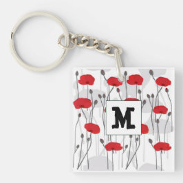 Llavero Poppy flower gift botanical pretty monogram
