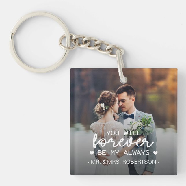 Llavero Por siempre sea mi foto boda de San Valentín. (Frente)