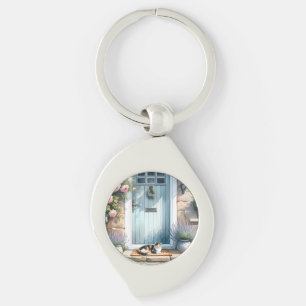 Llavero Porche Floral Cottagecore con Gato Calicó