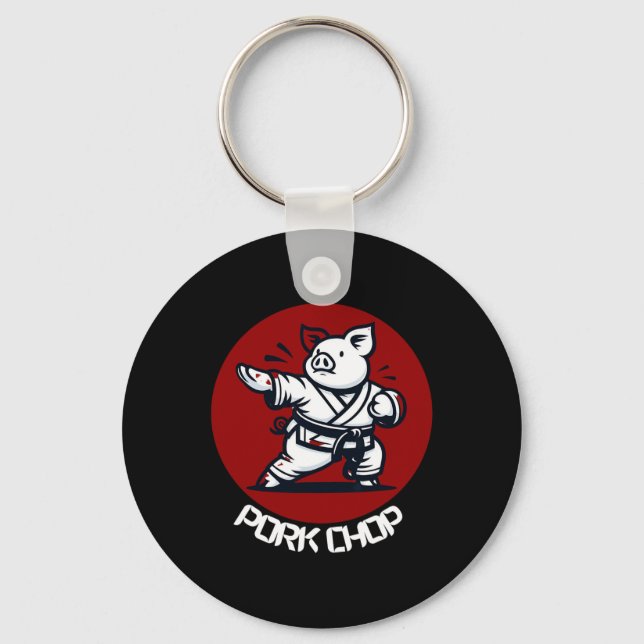 Llavero Pork Chop Karate Pig Funny Pun Martial Arts  (Anverso)