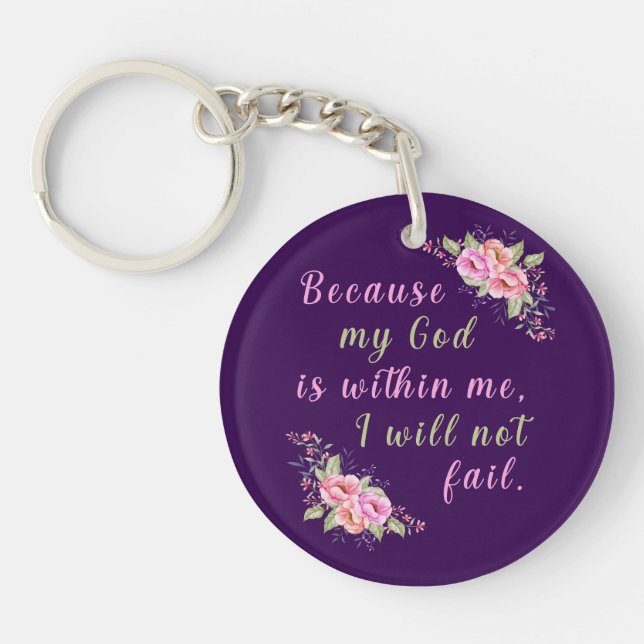 Llavero Porque mi Dios está dentro de mí Cláusula Floral (Frente)