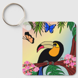 Llavero Porta-chaves Tucano tropical e borboletas