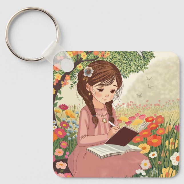 Llavero Porta-chaves Uma jovem de cabelos trançados (Anverso)