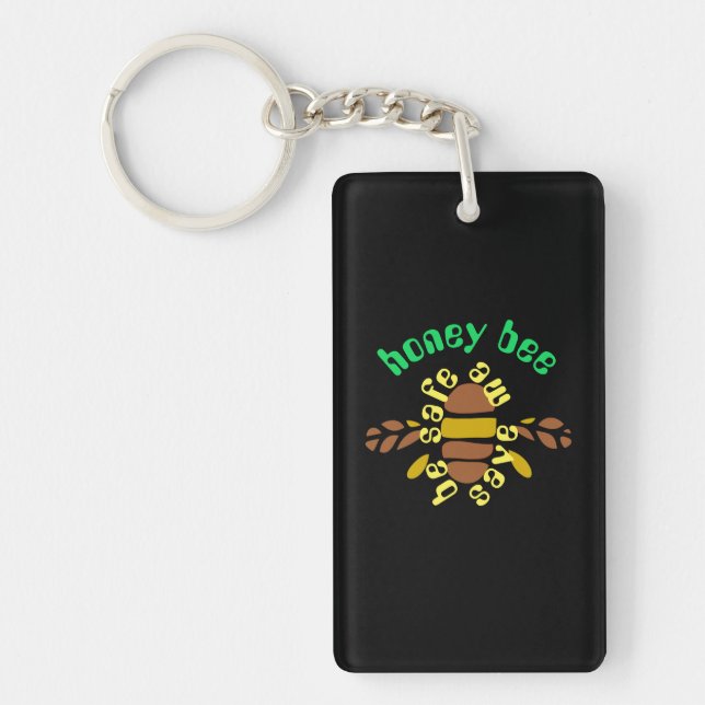 Llavero Porte-clefs Honey bee acrylique - rectangle noir (Frente)