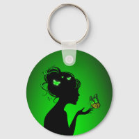 Porte-clés La femme papillons verts