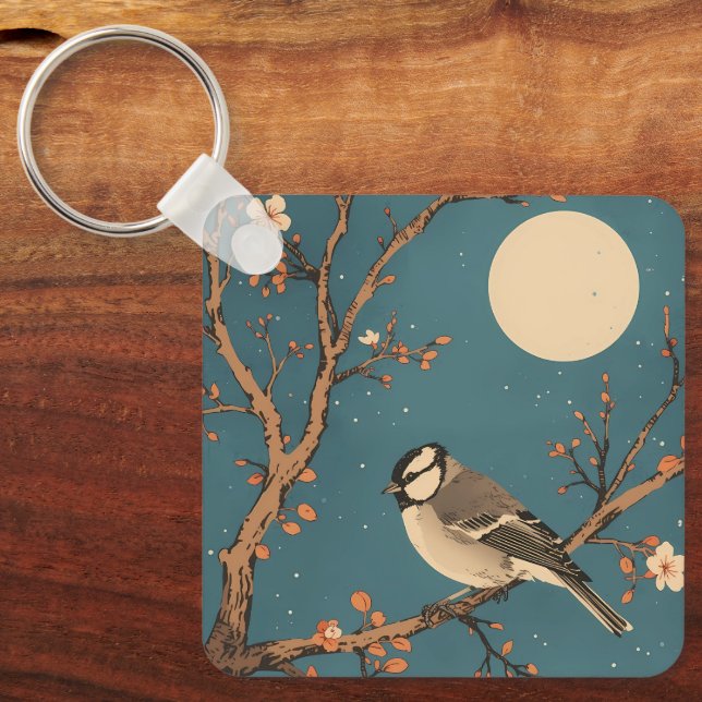 Llavero Porte-clés Moonlit Bird on Blossom Branch (Anverso)