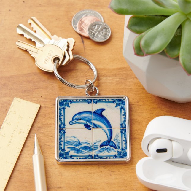 Llavero Portugal Azulejo Dolphin Ceramic Tile Style Keycha (Escritorio )