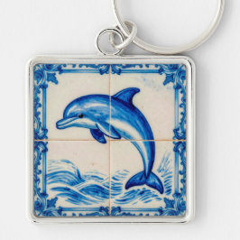 Llavero Portugal Azulejo Dolphin Ceramic Tile Style Keycha
