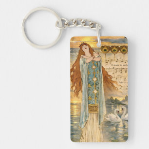 Llavero Póster de Elsa Lohengrin Art Nouveau con cisnes