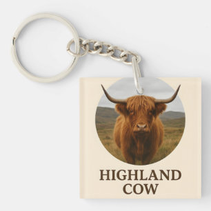 Llavero Póster de retrato de vaca de las Highlands con "Va