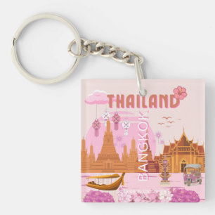 Llavero Póster de viaje boho retro de Bangkok Tailandia