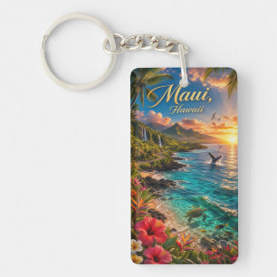 Llavero Póster de viaje de la costa tropical de Maui Hawai